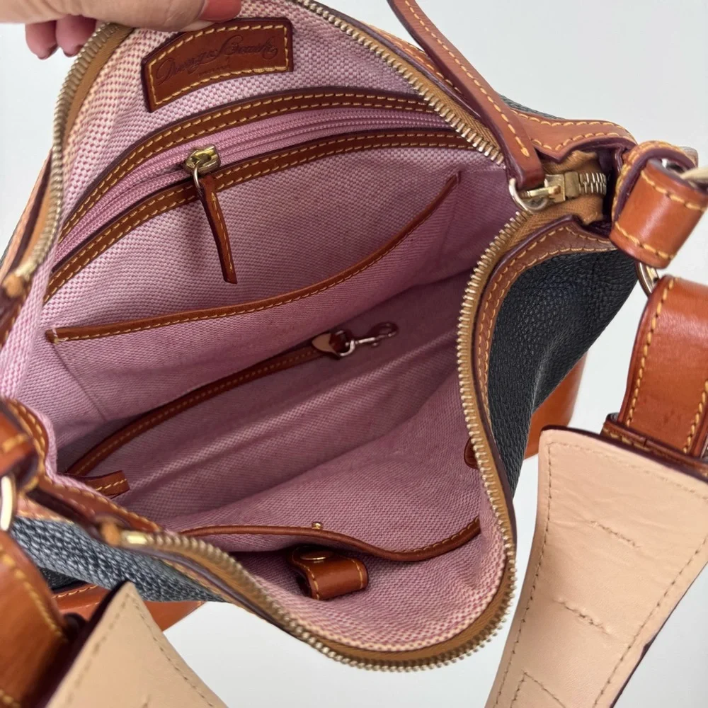 DOONEY & BOURKE Pebble Grain Leather Hobo Shoulder Handbag Tan Brown & Black